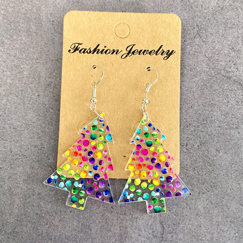 Wholesale Christmas Tree Black and Red Plaid Colorful Acrylic Earrings